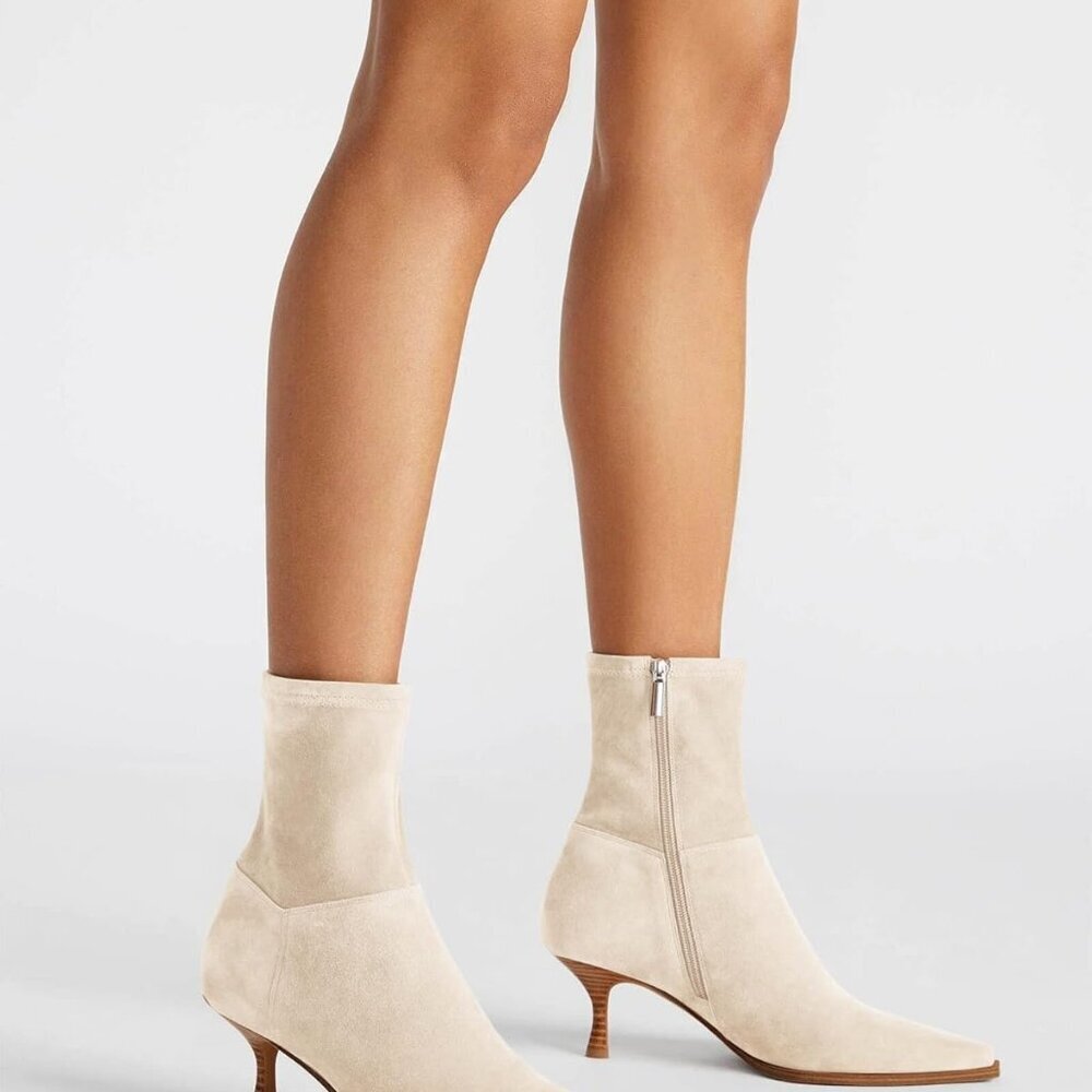 Womens Kitten Low Heel Ankle Boots in Beige, Size 10 - Picture 2 of 6